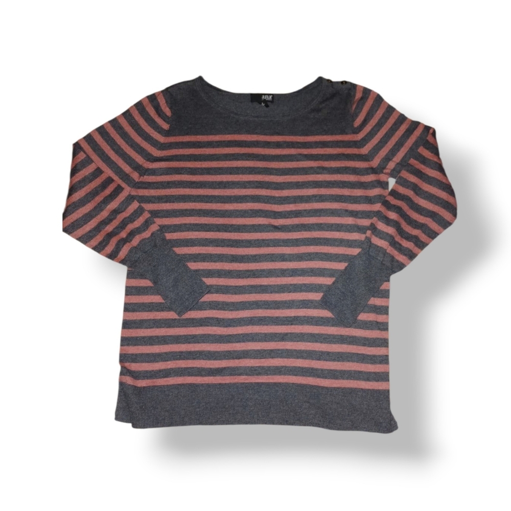 a.n.a Gray and Coral Striped Sweater